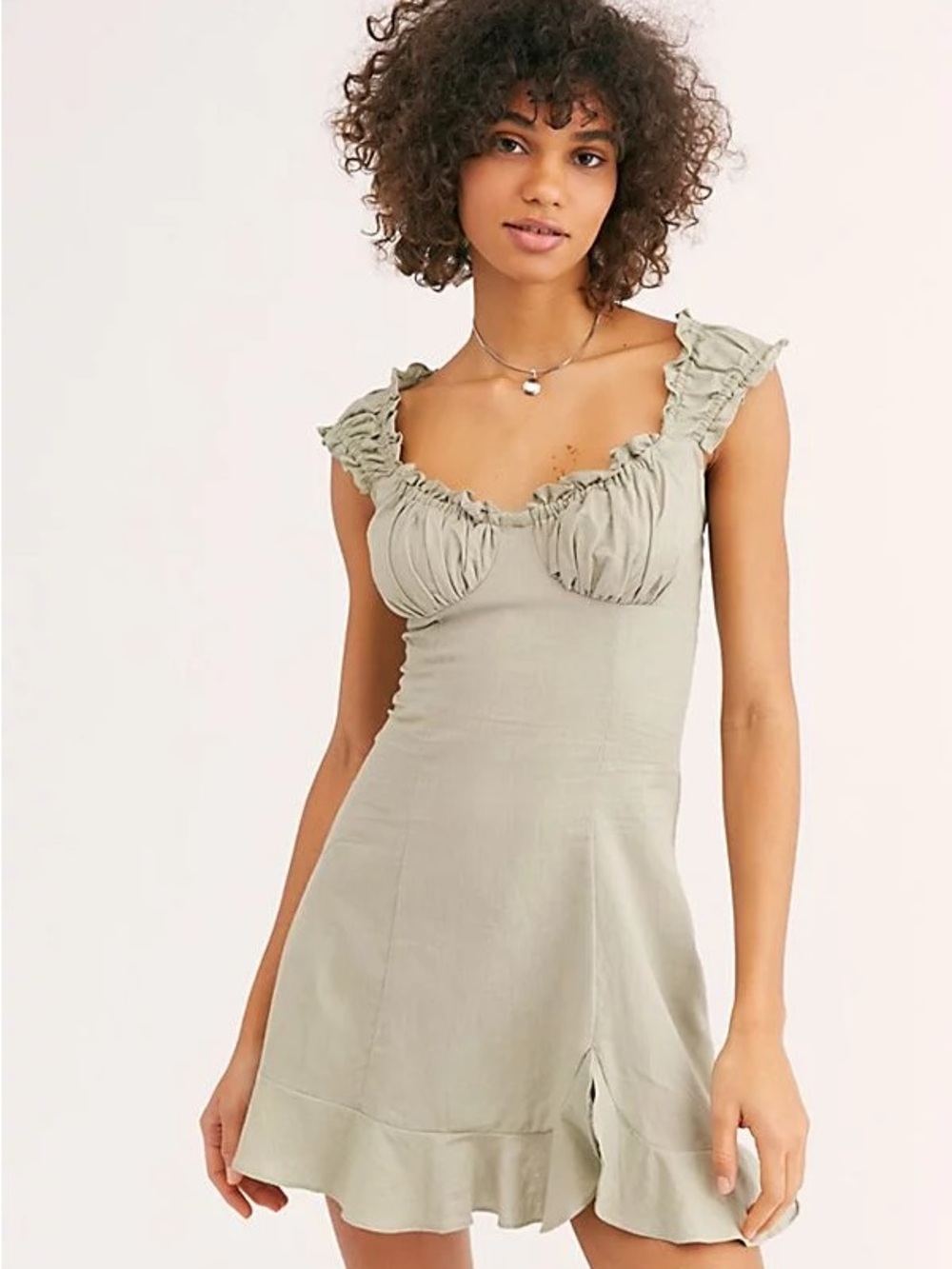 Free People Sage Green Ruffle Mini Dress